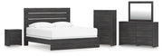 Hollivern King Panel Bed, Dresser, Mirror, Chest and Nightstand
