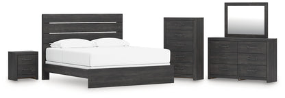 Hollivern King Panel Bed, Dresser, Mirror, Chest and Nightstand