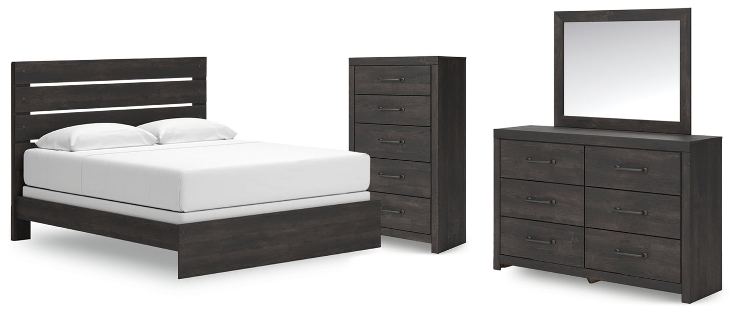 Hollivern King Panel Bed, Dresser, Mirror and Chest