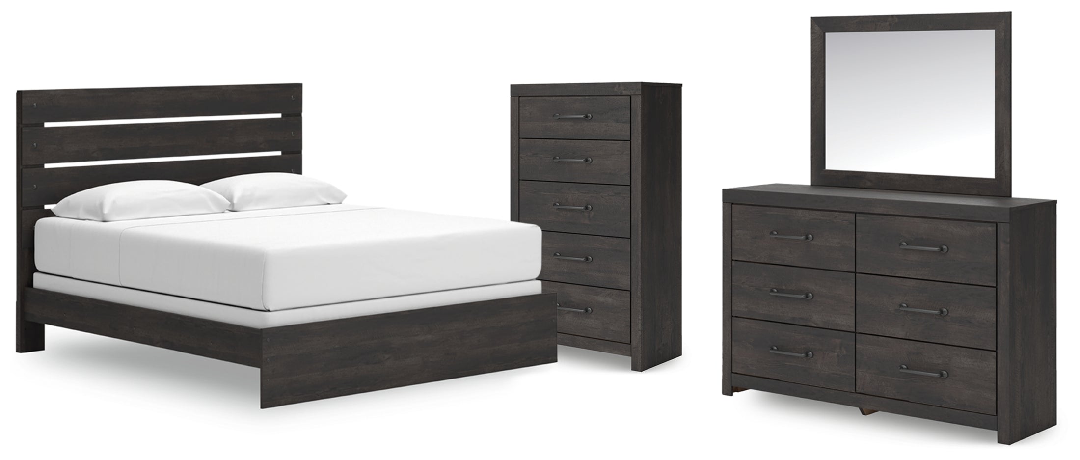Hollivern King Panel Bed, Dresser, Mirror and Chest