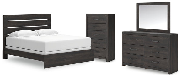 Hollivern King Panel Bed, Dresser, Mirror and Chest