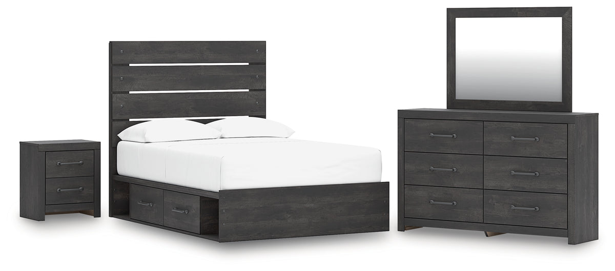 Hollivern Full Panel Bed with Storage, Dresser, Mirror and Nightstand