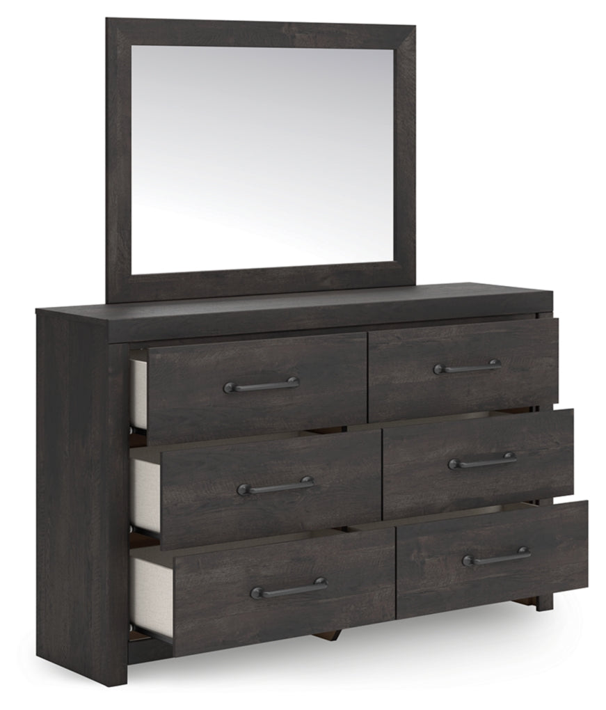 Hollivern Twin Panel Bed with Storage, Dresser, Mirror, Chest and Nightstand