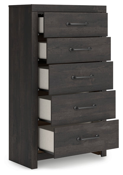 Hollivern King Panel Bed, Dresser, Mirror and Chest