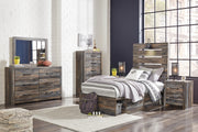 Drystan Twin Panel Headboard Bed with Mirrored Dresser, Chest and Nightstand