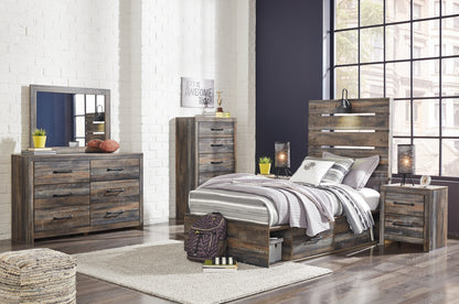 Drystan Twin Panel Headboard Bed with Mirrored Dresser, Chest and Nightstand
