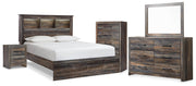 Drystan Queen Bookcase Bed, Dresser, Mirror, Chest and Nightstand