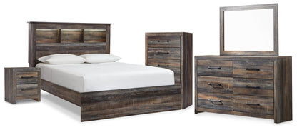 Drystan Queen Bookcase Bed, Dresser, Mirror, Chest and Nightstand