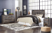 Drystan King Panel Headboard Bed with Mirrored Dresser, Chest and Nightstand