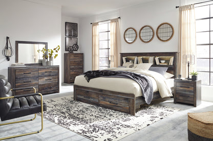Drystan Queen Bookcase Bed with 2 Storage Drawers with Mirrored Dresser, Chest and Nightstand