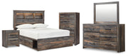 Drystan Full Bookcase Bed with 2 Storage Drawers with Mirrored Dresser, Chest and Nightstand