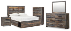 Drystan Full Bookcase Bed with 2 Storage Drawers with Mirrored Dresser, Chest and Nightstand