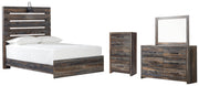 Drystan Full Panel Bed with Mirrored Dresser and Chest