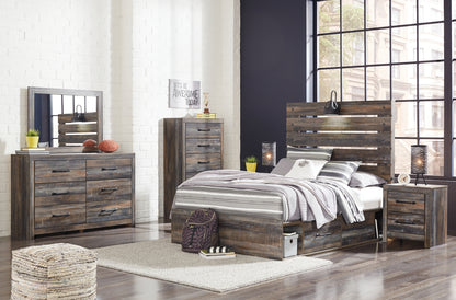 Drystan Full Panel Bed with 2 Storage Drawers with Mirrored Dresser, Chest and Nightstand