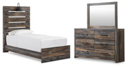 Drystan Twin Panel Bed with Mirrored Dresser