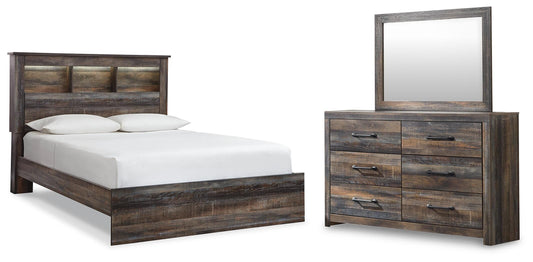 Drystan Queen Bookcase Bed with Mirrored Dresser