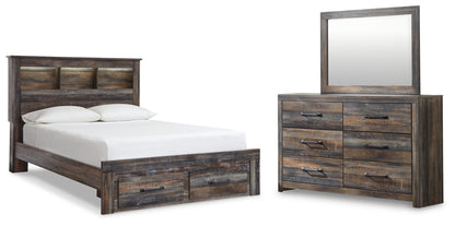 Drystan Queen Bookcase Bed with 2 Storage Drawers with Mirrored Dresser