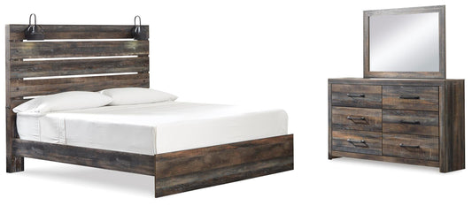Drystan King Panel Bed with Mirrored Dresser