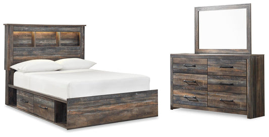 Drystan Full Bookcase Bed with 2 Storage Drawers with Mirrored Dresser