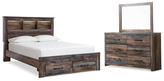 Drystan Full Bookcase Bed with 2 Storage Drawers with Mirrored Dresser