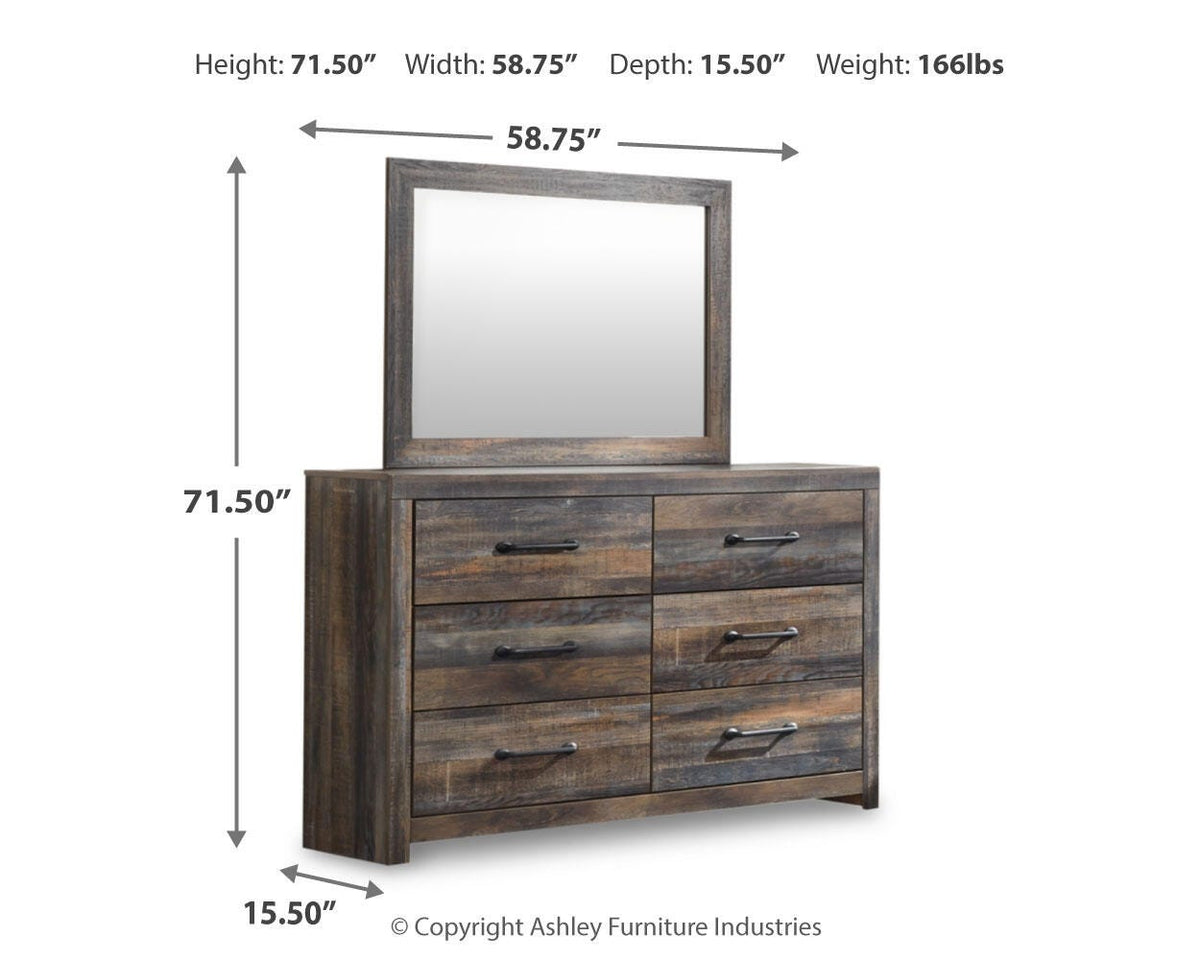 Drystan Queen Panel Bed with Mirrored Dresser