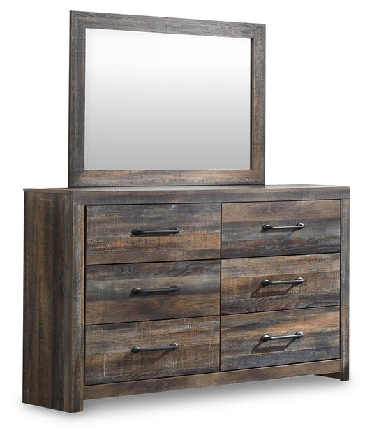Drystan Queen Bookcase Bed with 2 Storage Drawers with Mirrored Dresser