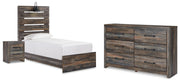 Drystan Twin Panel Bed with Storage, Dresser and Nightstand