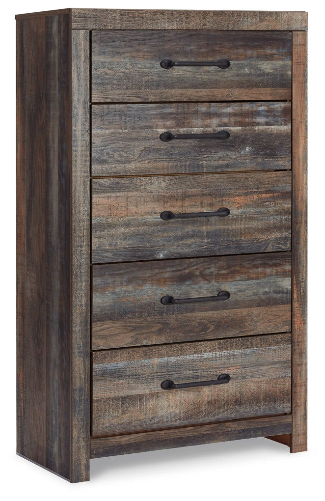 Drystan King Panel Headboard Bed with Mirrored Dresser, Chest and Nightstand