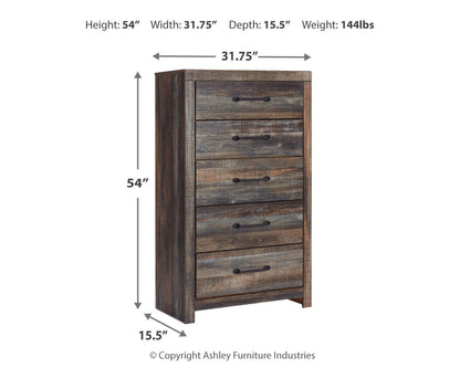 Drystan Queen Bookcase Bed, Dresser, Mirror, Chest and Nightstand