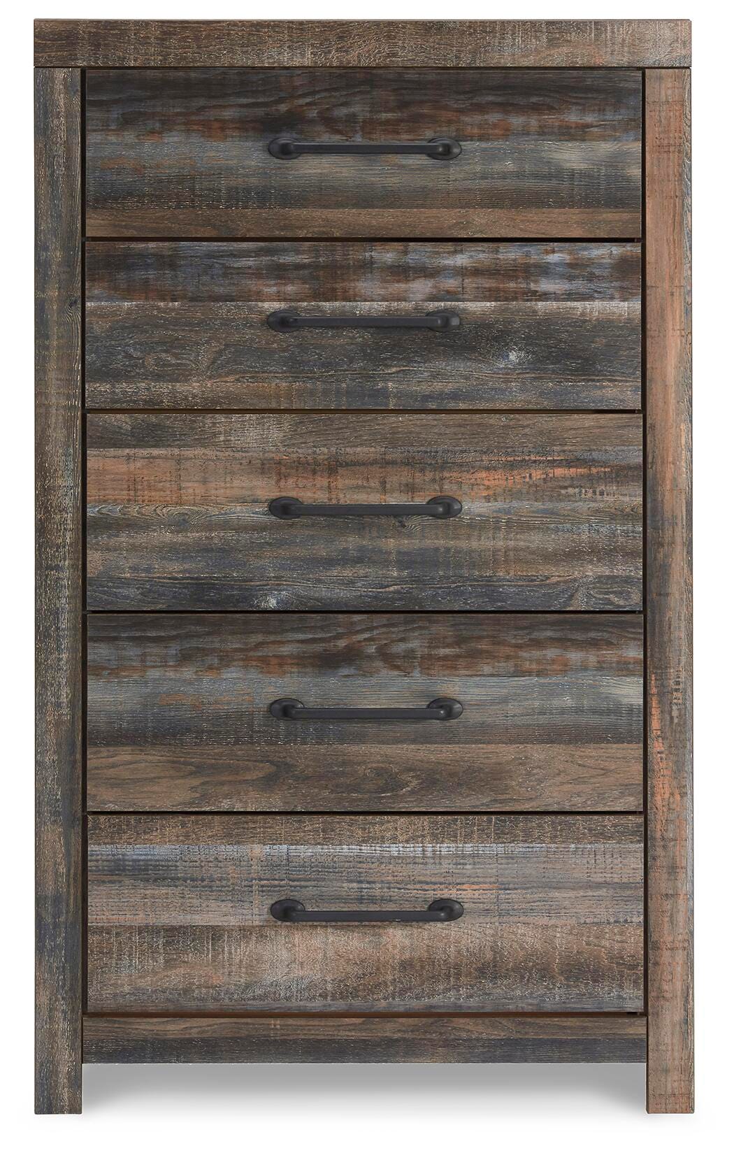 Drystan Full Bookcase Bed with 2 Storage Drawers with Mirrored Dresser, Chest and Nightstand