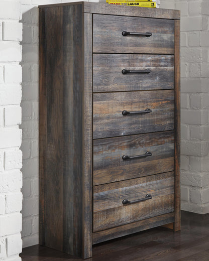 Drystan Twin Panel Bed with 4 Storage Drawers, Dresser, Mirror and Chest