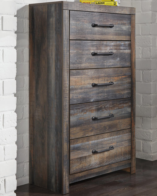 Drystan Twin Panel Bed with 4 Storage Drawers, Dresser, Mirror and Chest