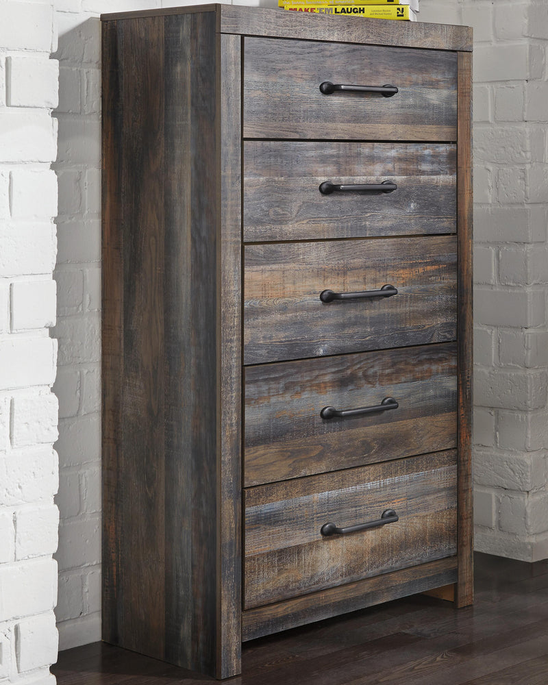Drystan Twin Panel Bed with 4 Storage Drawers, Dresser, Mirror and Chest