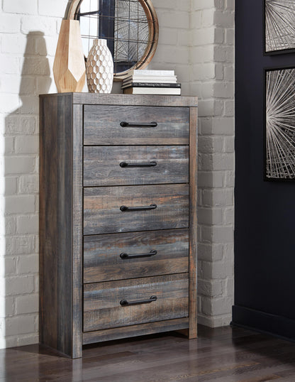 Drystan Full Bookcase Bed with 2 Storage Drawers with Mirrored Dresser, Chest and Nightstand