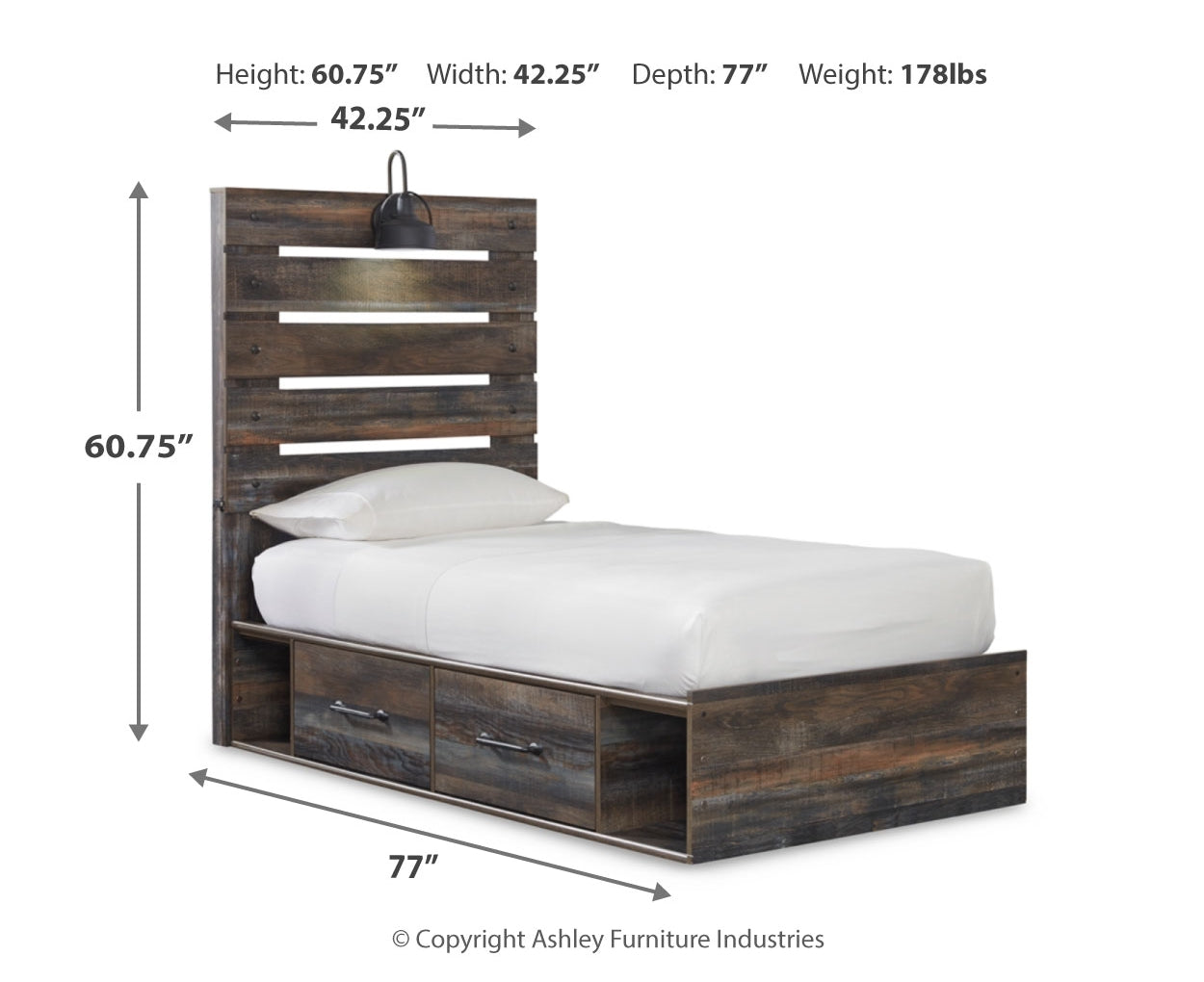 Drystan Twin Panel Bed with 2 Storage Drawers