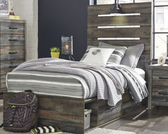 Drystan Twin Panel Bed with 4 Storage Drawers, Dresser, Mirror and Chest