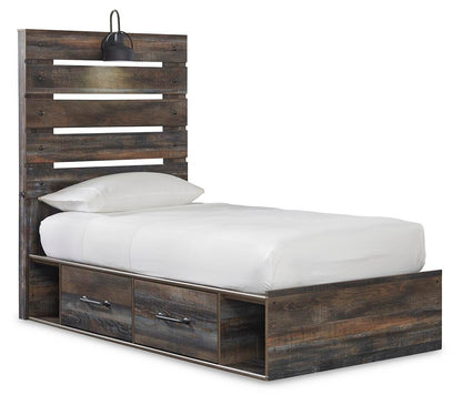 Drystan Twin Panel Bed with 4 Storage Drawers, Dresser, Mirror and Chest