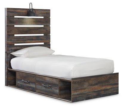 Drystan Twin Panel Bed with 4 Storage Drawers, Dresser, Mirror, Chest and Nightstand