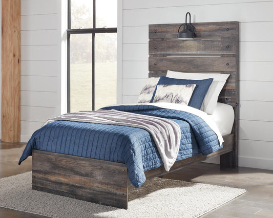 Drystan Twin Panel Bed with Mirrored Dresser