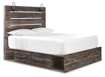 Drystan Queen Panel Bed with 2 Storage Drawers, Dresser, Mirror and Chest
