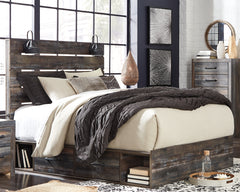 Drystan Queen Panel Bed with 2 Storage Drawers, Dresser, Mirror and Chest