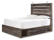 Drystan Queen Panel Bed with 4 Storage Drawers with Mirrored Dresser