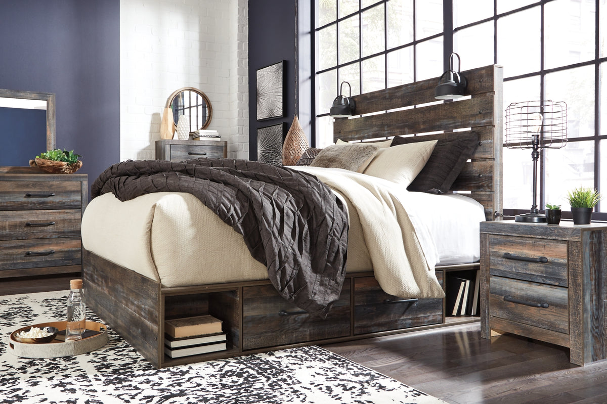 Drystan Twin Panel Bed with 2 Storage Drawers with Mirrored Dresser, Chest and Nightstand