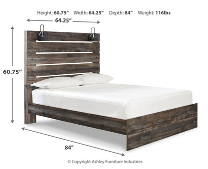 Drystan Queen Panel Bed with Mirrored Dresser and Nightstand