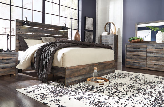 Drystan King Panel Bed, Dresser, Mirror, Chest and Nightstand