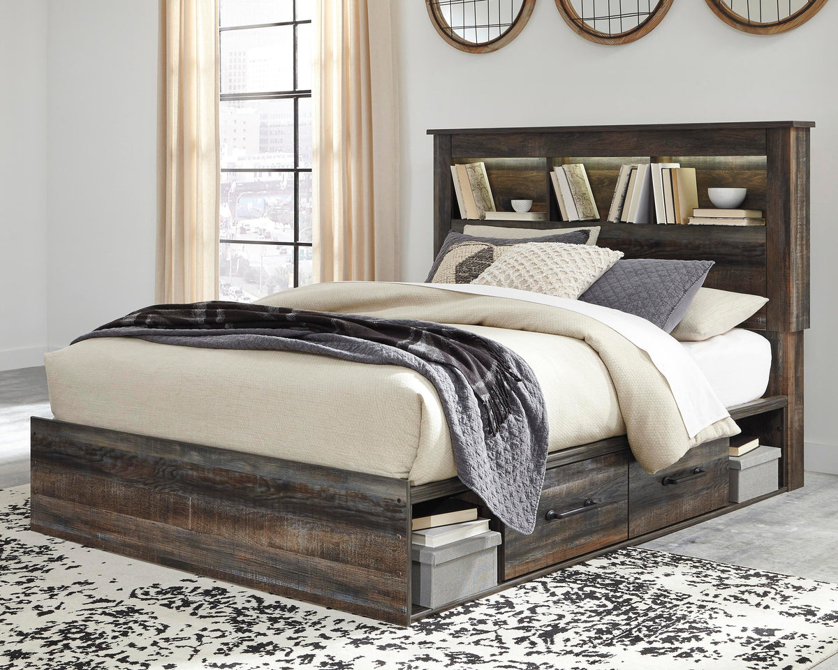 Drystan Queen Bookcase Storage Bed, Dresser, Mirror and 2 Nightstands
