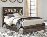 Drystan Queen Bookcase Bed with 2 Storage Drawers, Dresser, Mirror and Chest