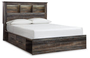 Drystan Queen Bookcase Bed with 2 Storage Drawers, Dresser, Mirror and Chest