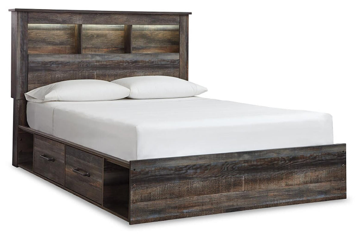 Drystan Queen Bookcase Bed with 2 Storage Drawers, Dresser, Mirror, Chest and Nightstand