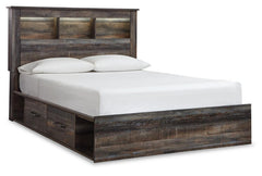 Drystan Queen Bookcase Bed with 2 Storage Drawers, Dresser, Mirror, Chest and Nightstand